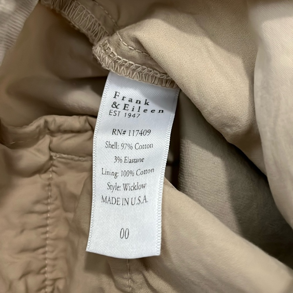 FRANK & EILEEN Wicklow Twill Pant the Italian chino in khaki Size 00 - Picture 8 of 9